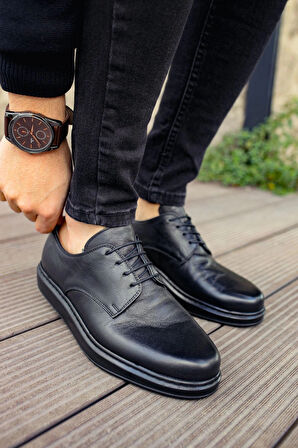 MN003 - DST Classica Pelle Di Cuoio Erkek Ayakkabı SIYAH