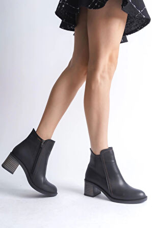 LARISSA Fermuarlı Ortopedik Taban Topuklu Kadın Bot  CST - Siyah