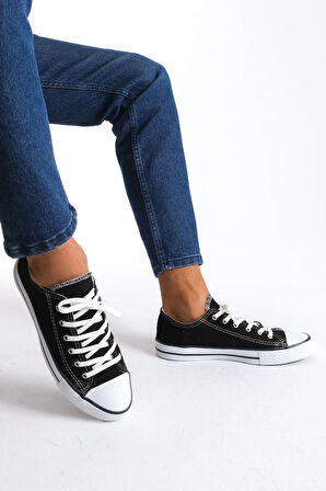 JY0422 Luke Bağcıklı Keten Kumaş Erkek Günlük Sneaker Ayakkabı KBT - Siyah