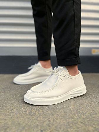 JY170 Tornado Bağcıklı Cilt Erkek Günlük Spor Klasik Ayakkabı CBT - Beyaz