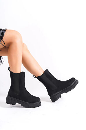 LORA Bağcıksız Lastikli Süet Ortopedik Taban Kadın Bot SST - Siyah