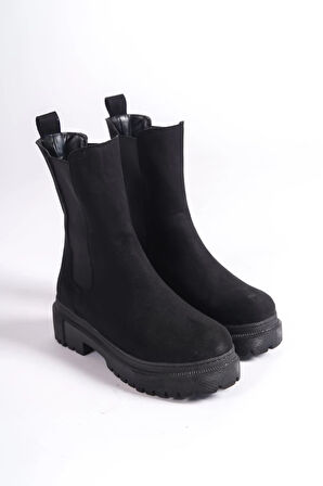 LORA Bağcıksız Lastikli Süet Ortopedik Taban Kadın Bot SST - Siyah