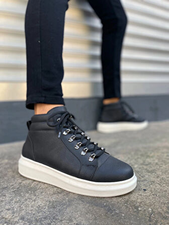 JY206 Ottawa Bağcıklı Ortopedik Taban Cilt Erkek Spor Bot CBT - Siyah