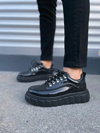 JY010 Cloud Bağcıklı Rugan Erkek Günlük Sneaker Ayakkabı RST - Siyah