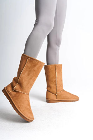 FREYA Bağcıksız Düz Taban İçi Kürklü Süet Kadın Bot  STT - Taba