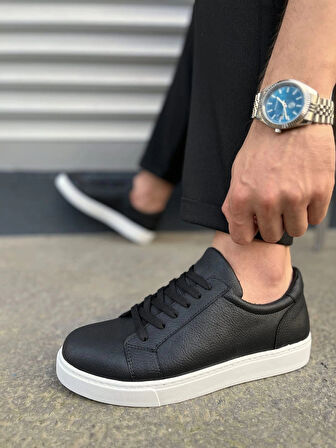 JY165 Elite Bağcıklı Cilt Erkek Günlük Sneaker Ayakkabı CBT - Siyah