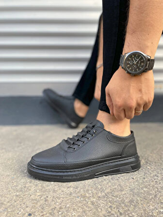 JY0535 Prime Bağcıklı Cilt Erkek Günlük Sneaker Ayakkabı CST - Siyah