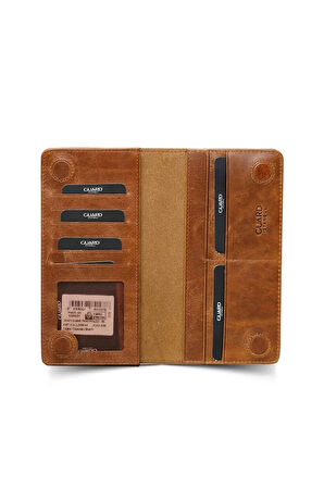 Guard Telefon Girişli Deri Erkek/Kadın Portföy Cüzdan - Tiguan Taba