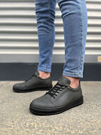 JY152 Cool Bağcıklı Cilt Erkek Günlük Spor Klasik Ayakkabı CST - Füme