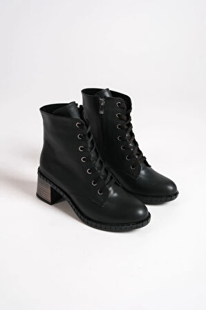 DIANA Bağcıklı Fermuarlı Ortopedik Taban Topuklu Kadın Bot CST - Siyah