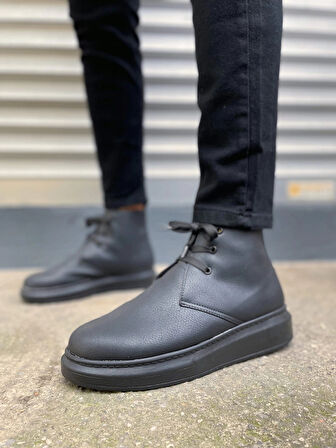 JY207 Oslo Bağcıklı Ortopedik Taban Cilt Erkek Spor Bot CST - Siyah