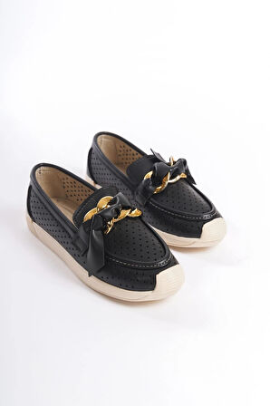 LYDIA Bağcıksız Ortopedik Rahat Taban Kalp Desenli Kadın Babet Ayakkabı  CKT - Siyah