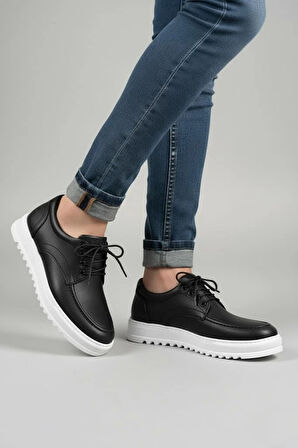 JY-T12x Arts Bağcıklı Cilt Erkek Günlük Spor Klasik Ayakkabı CST - Siyah