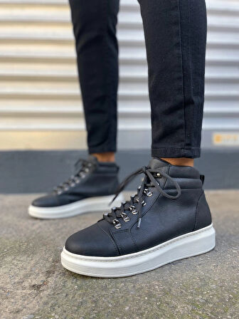 JY206 Ottawa Bağcıklı Ortopedik Taban Cilt Erkek Spor Bot CBT - Siyah