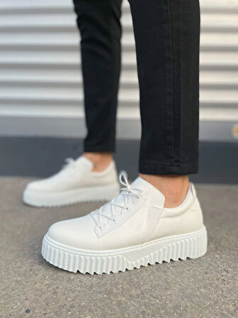 JY502 Bold Bağcıklı Cilt Erkek Günlük Sneaker Ayakkabı CBT - Beyaz