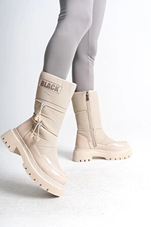 LUCY Lastikli Fermuarlı  Paraşüt Kumaş Rugan Kadın Bot  CKT - Krem