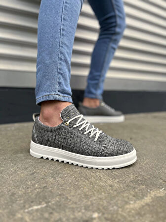JY152 Cool Bağcıklı Keten Erkek Günlük Spor Klasik Ayakkabı KBT - Gri