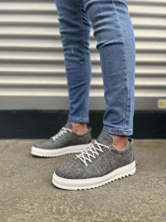 JY152 Cool Bağcıklı Keten Erkek Günlük Spor Klasik Ayakkabı KBT - Gri