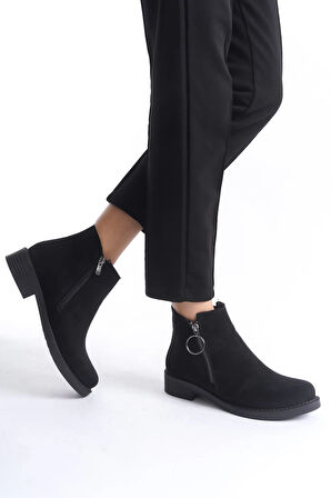 MARGARET Fermuarlı Ortopedik Taban Topuklu Süet Kadın Bot SST - Siyah