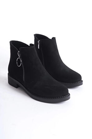 MARGARET Fermuarlı Ortopedik Taban Topuklu Süet Kadın Bot SST - Siyah