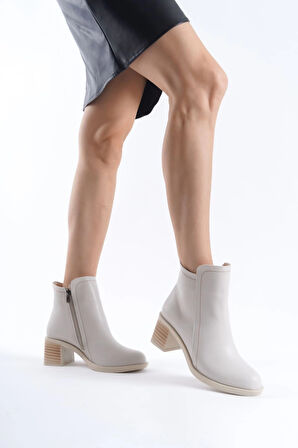 LARISSA Fermuarlı Ortopedik Taban Topuklu Kadın Bot  CKT - Krem