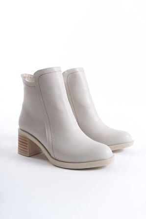 LARISSA Fermuarlı Ortopedik Taban Topuklu Kadın Bot  CKT - Krem