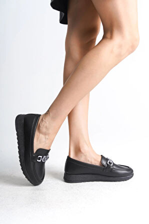 ANNA Ortopedik Rahat Taban Toka Detaylı Klasik Kadın Babet Anne Ayakkabısı  CST - Siyah