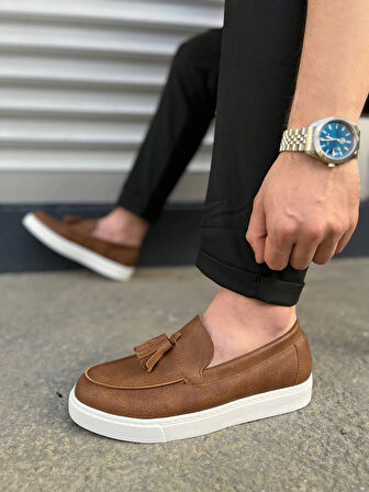 JY153 Bloom Bağcıksız Püsküllü Cilt Erkek Günlük Spor Klasik Ayakkabı CBT - Taba