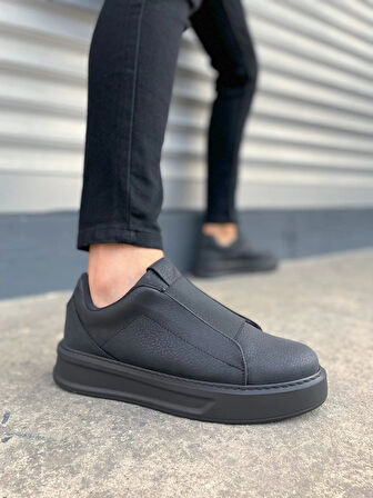 JY007 Alba Bağcıksız Cilt Erkek Günlük Sneaker Ayakkabı CST Siyah