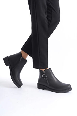 MARGARET Fermuarlı Ortopedik Taban Topuklu Kadın Bot - CST - Siyah