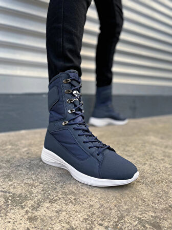 JY799 Verton Bağcıklı Ortopedik Taban Günlük Cilt Erkek Askeri Postal Bot CBT Lacivert