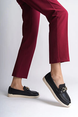 LAYLA Bağcıksız Ortopedik Rahat Taban Kalp Desenli Kadın Babet Ayakkabı CKT - Siyah