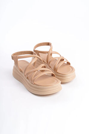 BELLA Lastikli Şerit Detaylı Ortopedik Taban Kadın Sandalet  CTT - Ten