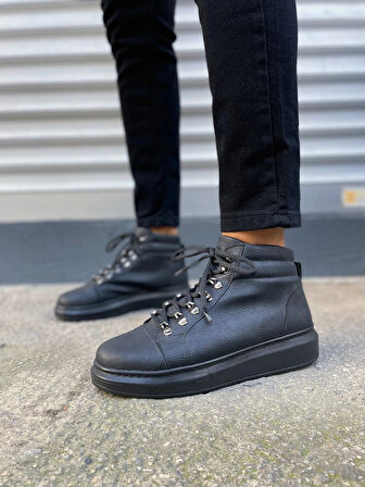 JY206 Ottawa Bağcıklı Ortopedik Taban Cilt Erkek Spor Bot CST - Siyah