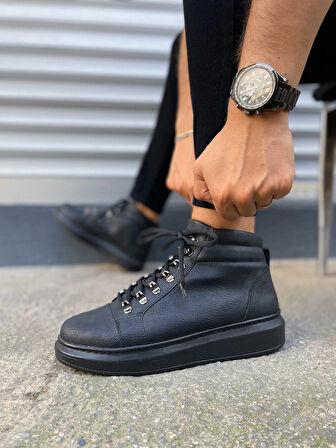 JY206 Ottawa Bağcıklı Ortopedik Taban Cilt Erkek Spor Bot CST - Siyah