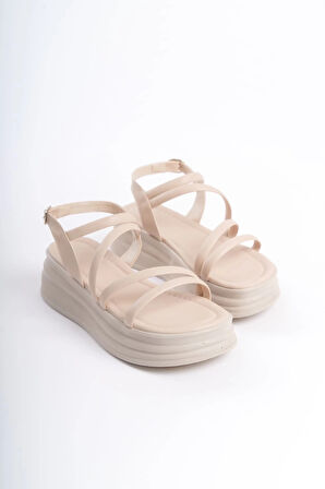 NATALIE İnce Tokalı Şerit Detaylı Ortopedik Taban Kadın Sandalet  CKT - Krem