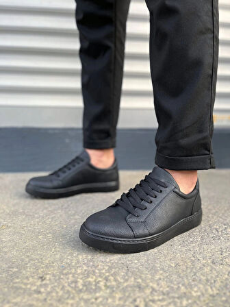 JY165 Elite Bağcıklı Cilt Erkek Günlük Sneaker Ayakkabı CST - Siyah