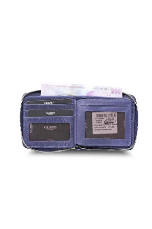 Guard Antique Navy Blue Zipper Horizontal Mini Leather Wallet