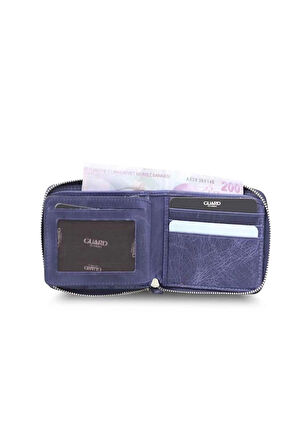 Guard Antique Navy Blue Zipper Horizontal Mini Leather Wallet