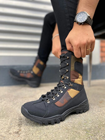 JY999 Strike Bağcıklı Ortopedik Taban Günlük Cilt Erkek Askeri Postal Bot CST Siyah/Haki