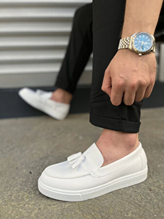 JY153 Bloom Bağcıksız Püsküllü Cilt Erkek Günlük Spor Klasik Ayakkabı CBT - Beyaz
