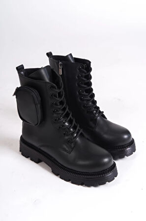 GINA Bağcıklı Fermuarlı Ortopedik Taban Çantalı Kadın Bot CST - Siyah