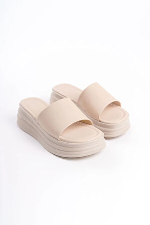 ALICE Düz Topuklu Kalın ve Ortopedik Taban Kadın Terlik CKT - Krem