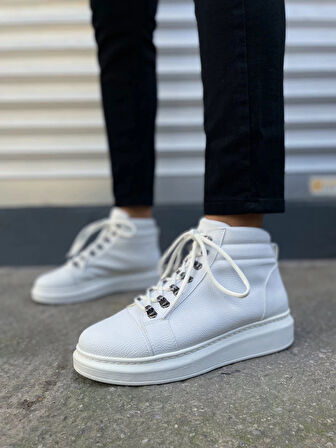 JY206 Ottawa Bağcıklı Ortopedik Taban Cilt Erkek Spor Bot CBT - Beyaz