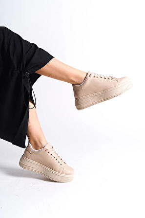 BIANA Bağcıklı Ortopedik Taban Kadın Sneaker Spor Ayakkabı CTT - Ten