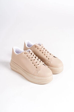 BIANA Bağcıklı Ortopedik Taban Kadın Sneaker Spor Ayakkabı CTT - Ten