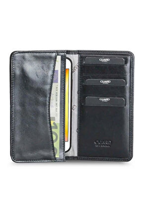 Guard Telefon Girişli Siyah Lazer Baskı Deri Portföy Cüzdan