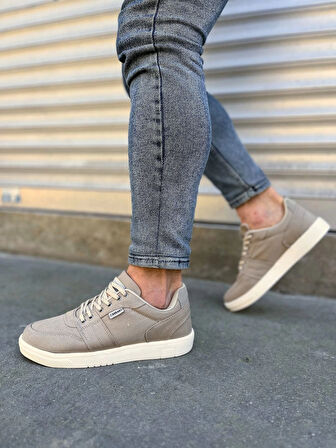 JY0118 REX Bağcıklı Keten Kumaş Erkek Günlük Sneaker Ayakkabı KKT - Bej