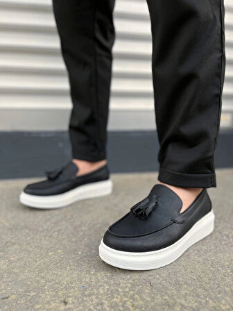 JY154 Blaze Bağcıksız Püsküllü Cilt Erkek Günlük Spor Klasik Ayakkabı CBT - Siyah