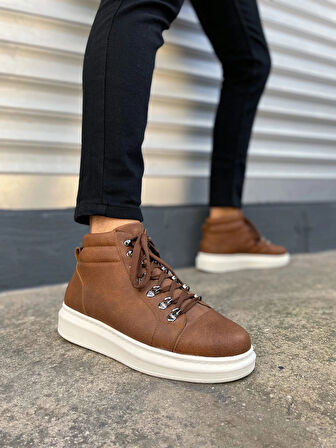 JY206 Ottawa Bağcıklı Ortopedik Taban Cilt Erkek Spor Bot CBT - Taba